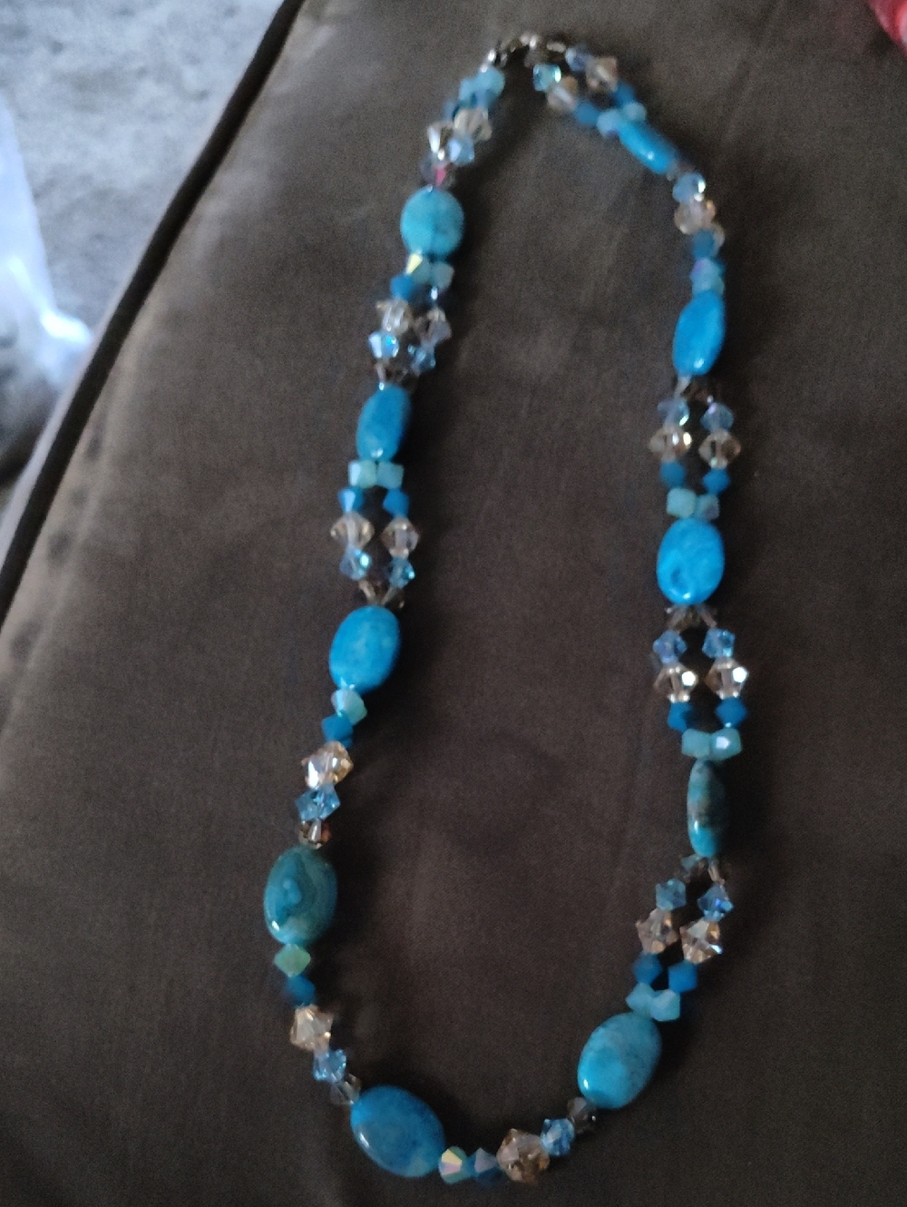 Turquoise Beaded Statement Necklace - Blue Gem Accent